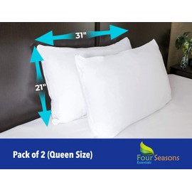 Four Seasons Essentials Queen Size Waterproof Pillow Protectors (Set of 2) – Zippered Hypoallergenic Pillowcase Cover Dust Proof Encasement