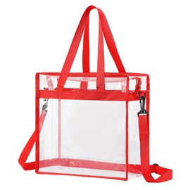 sourcing map Clear Tote Bag, 1Pcs 13" x 6" x 13", PVC Waterproof Closure Crossbody Shoulder Bag with Zipper and Adjustable Strap for Stadium Events, Ball Game, Concert, Beach (Red)