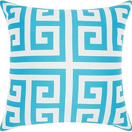 Mina Victory Outdoor Pillows Greek Key Poly Outdr Turquoise 20" x 20" Throw Pillow