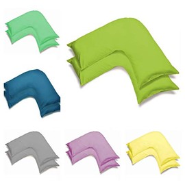 2 Pack Poly-Cotton Plain Dyed V Shaped Pillow Cases Covers - Orthopedic Pregnancy Maternity Back & Neck Support Nursing V Pillowcase Pair (Lime Green)