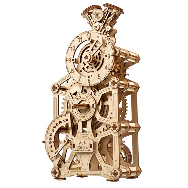 UGEARS Horloge Moteur Maquettes en Bois pour Adultes - Puzzle 3D Horloge en Bois à Construire - Mécanique Horloge Maquette en Bois Puzzle avec Pistons Mobiles - Idéal pour Les Fans de DIY Modélisme