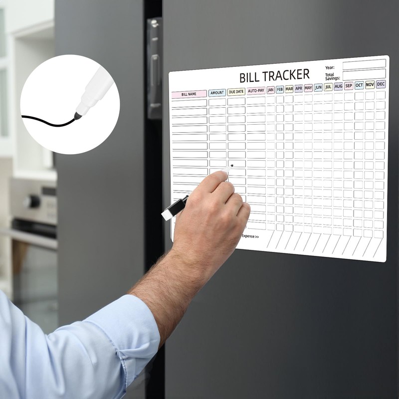 Monthly Bill Payment Checklist Magnetic Whiteboard for Refrigerator-Bill Payment Tracker