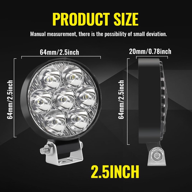Jumpdy 2.5 inch LED Round Light Bar 2 Pcs, Work