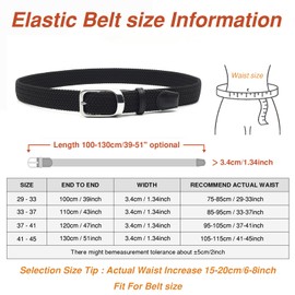 Uoocg Braided Belt Women's Men's Braided Belt Elastic Stretch Belt 3.4 cm Contrast Colours Stretchy Woven for Girls and Boys, black