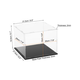 uxcell Acrylic Clear Display Case for Collectibles Self-Assemble Display Boxes, Black Base Dustproof Countertop Storage Box for Collectibles Action Figures, 7.9 x 7.9 x 5.9 Inch