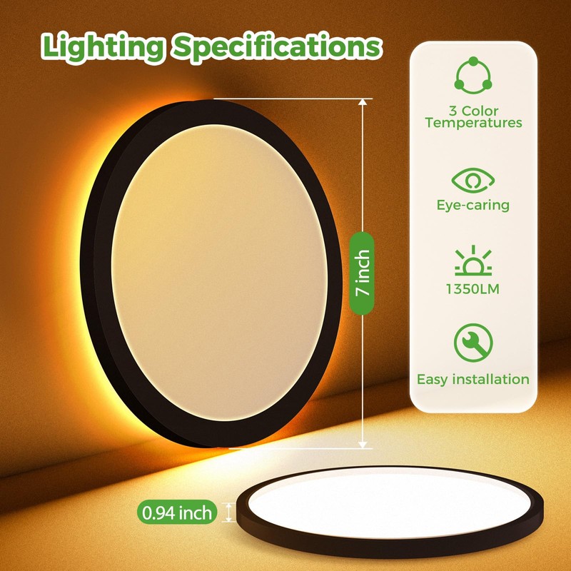 zemty 7 Inch Flush Mount Ceiling Light Fixture with Night