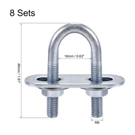 sourcing map Round U-Bolts 8 Sets 0.63"(16mm) Inner Width 46mm Length Steel M6 with Nut, Plate, Washer