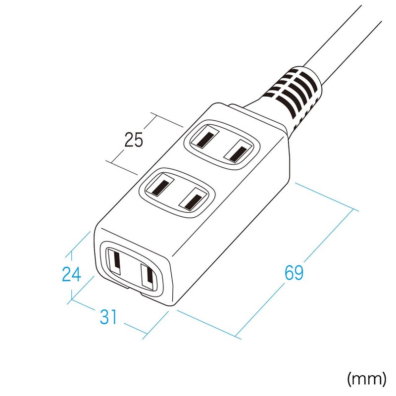 Sanwa Supply TAP-EX34-3BKN Slim Power Extension Cord (2P, 3 Socks,