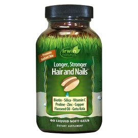 Irwin Naturals Longer, Stronger Hair and Nails - Promotes Vibrant Shine Texture & Strength - 60 Liquid Softgels