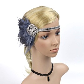 1920s Accessories Flapper Headband Art Deco Roaring 20's Headpieces for Women Gatsby Costume Hair Clip Grey