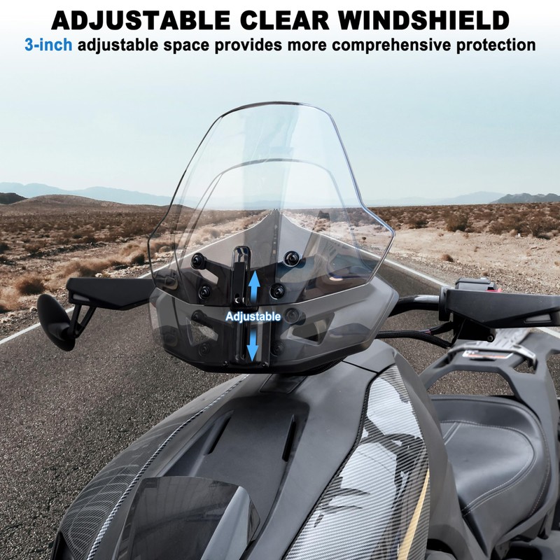 LDETXY Adjustable Windshield for Can-Am Ryker, Front Vented Translucent Clear