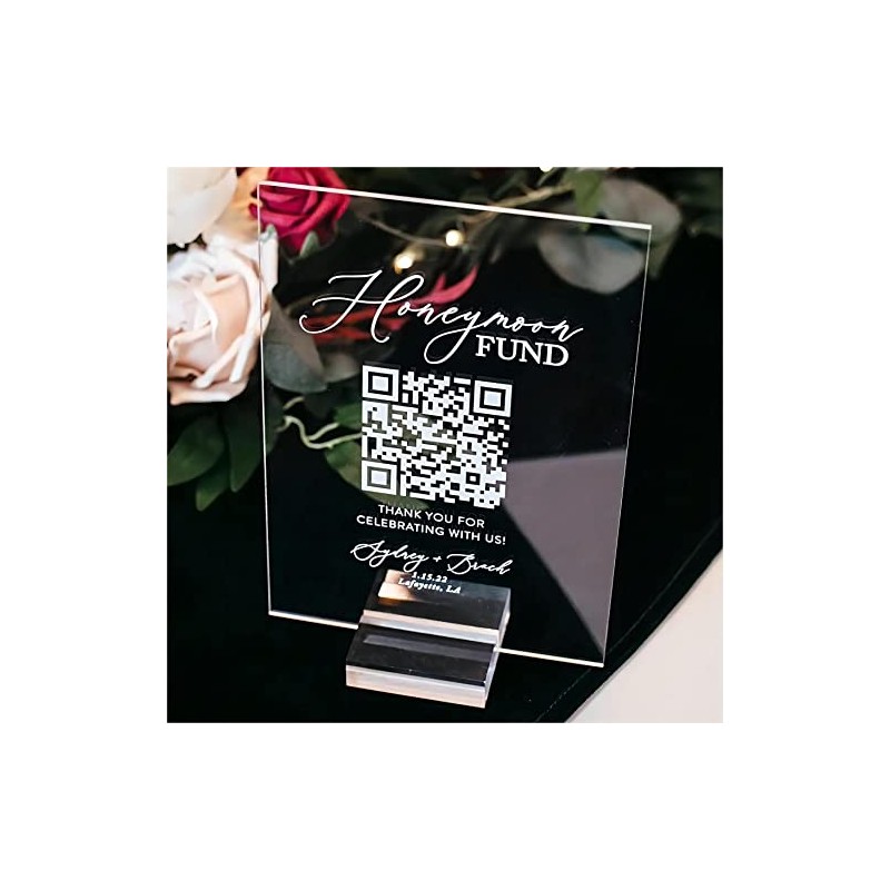 Letrero de boda de acrílico personalizable con código QR, soporte