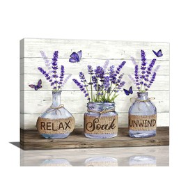 Farmhouse Bathroom Decor Wall Art Purple Lavender Bathroom Pictures for Wall Rustic Country Bathroom Canvas Prints Bathroom Sign Painting Framed Artwork Decor for Bathroom Bedroom 12"x16"