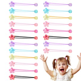 20 Pcs Hair Balls for Girls Colorful Hair Ties with Balls and Camellia Bead Cute Elastic Rubber Band Bubble No Damage Ponytail Holders for Toddler Girls (6 Colors)