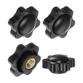 M METERXITY 4-Pack 6 Star Knobs, M6 Female Thread 25mm Hexagon Head Blind Hole Clamping Grip Handles for Machinery/Electronic/Woodworking, Brass Screw-On Threaded Knob [Black]