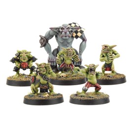 War World Gaming Goblin Gang with Troll - 28mm Fantasy Miniature Figures Troll Creature Middle Ages Unpainted Resin Team Collector Set Wargame Figure Painting Mini