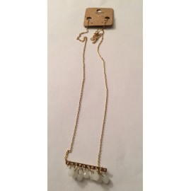 Unbranded Necklace 22” Chain With  Pendant Gold Bar With White Stones  1.75” W New NIP