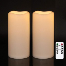 GenSwin Waterproof Outdoor Flameless Candles with Remote Timer, Battery Operated Large Flickering LED Pillar Candles for Indoor Outdoor Lanterns, Won’t melt, Long-Lasting(White, Set of 2, 8” x 4”)