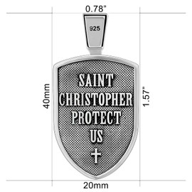 VENICEBEE® Saint Christopher Protect Us Medal St. Christopher Protection Shield Christian Amulet Unique Solid 925 Sterling Silver Pendant Necklace + Velvet Pouch, Polishing Cloth, Gift Box