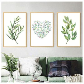 Wanfoou Pack of 3 Premium Posters, Modern Poster Set, Green Plants Picture, Wall Decoration Living Room and Bedroom, Pictures Eucalyptus, Plants, Green, Natural, without Picture Frame (30 x 40 cm)