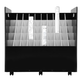 50 Slots Blue Print Storage Organizer, Mobile Roll File Cart, Construction Plan Holders, Blueprint Cabinet with Wheels, Roll File Organizer for Office and Home (Black)