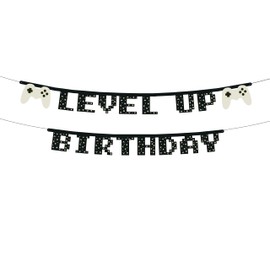 PartyDeco Birthday Garland 13 x 250 cm - Gamepad Garland Level Up Birthday - Decorative Banner Children's Birthday Gaming Birthday - Black