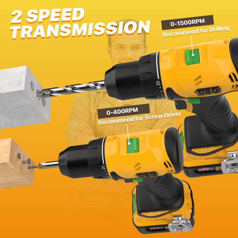 DEGLASERS 12V MAX Cordless Drill,Electric Power Drill Set with Battery