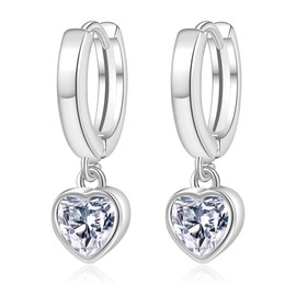 VEEDOFA Sterling Silver Dangle Earrings for Women, Cubic Zirconia Heart Drop Earrings for Women, Hypoallergenic Sterling Silver Hoop Earrings for Women, 925 Silver Earrings for Women