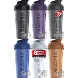 VELOMIX -6 PACK- 28 oz Protein Shaker Bottle for Protein Mixes - 6x Wire Whisk | Leak Proof Shaker Cups for Protein Shakes | Protein Shaker Bottle Pack | Protein Shake Cup (Elemental Mix)