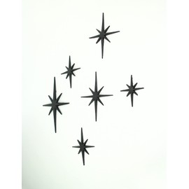 Zeckos Enchanting Set of 6 Black Cast Iron Starburst Wall Hangings - Mid Century Modern Decor with Elegant 8 Pointed Stars - Great for Bedrooms and Living Rooms