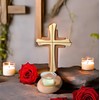 Tea Light Holder with Cross Beechwood in Modern Style