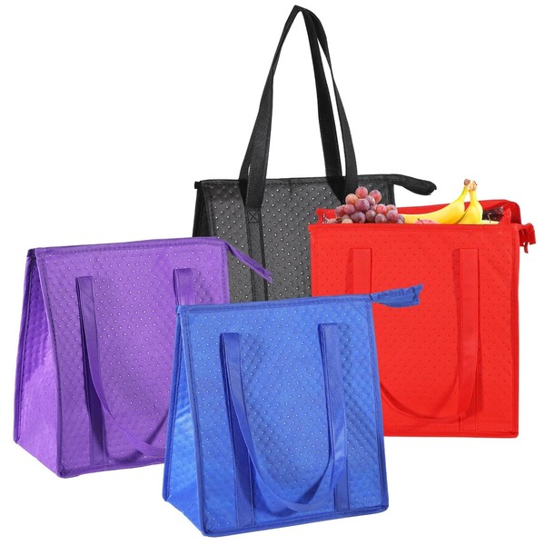 Epicover 4 PCS Insulated Grocery Bags, Zippered Tote Bags for