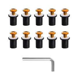 Augeny 10PCS Motorcycle Windshield Bolts Screws Kit, Aluminum Motorbike Windscreen Screw Bolts Nuts Fastener Kit with Wrench, Windshield Body Mounting Bolts Nuts for Motorcycle (Golden)