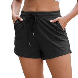 ZKIEYS Womens Sweat Shorts Casual Summer Comfy Lounge Athletic Clothes Elastic Cotton Running Shorts with Pockets Black