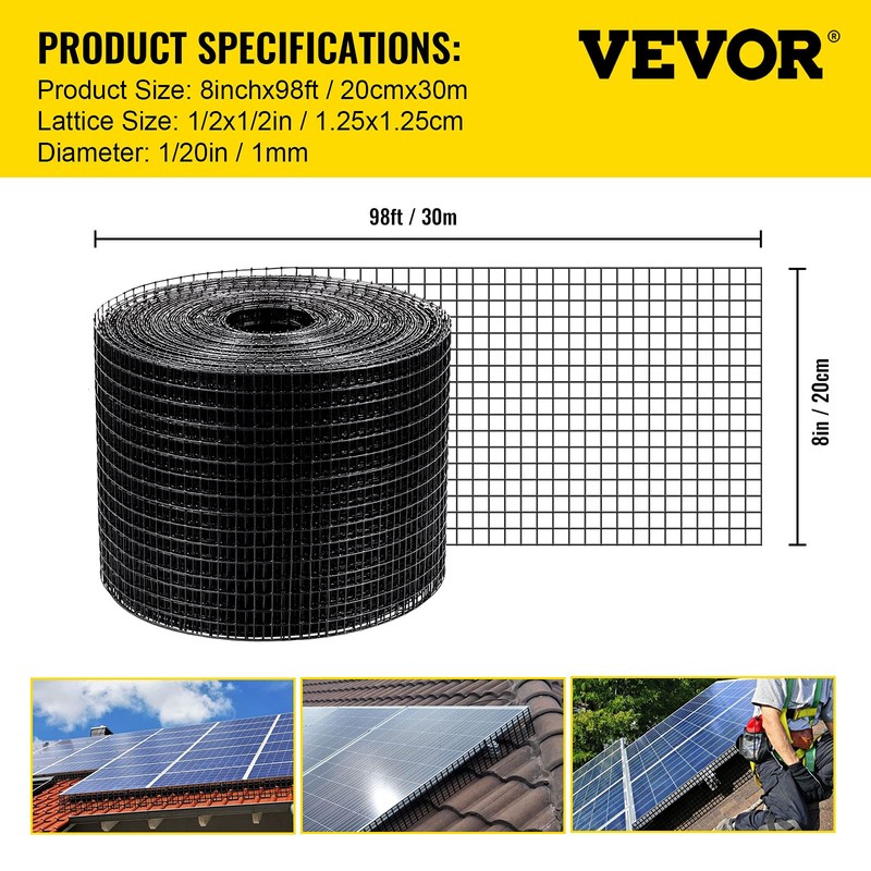 VEVOR 8inch x 98ft, Critter Roll Kit, Solar Panel Bird