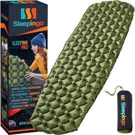 Sleepingo Ultralight Sleeping Pad - Inflatable Sleeping Mat for Camping, Hiking, Backpacking - 74x22 Inches Compact Air Mattress, Waterproof Gear for Travel Outdoors - Green