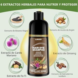 Champú de tinte para cabello marrón claro para cobertura 100% de las canas - Champú de color para cabello 3 en 1 con aceite de argán y ginseng, sin am