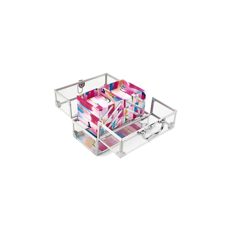 Caboodles Neat Freak Train Case, Watercolor | 6-Tray Cosmetic Organizer