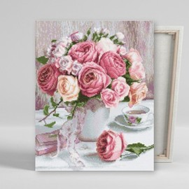DIY Canvas Diamond Painting Cross-stitch 40x50cm Pastel Rose Vase / DIY캔버스형 보석십자수 40x50cm 파스텔 장미화병