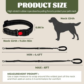 Jestrem Heavy Duty Dog Leash for Large Dogs That Pull, 6Ft Bungee Shock Absorbing No Pull Leash with Double Handle, Quick Release Collar & Waste Bag Dispenser (Reflective, Black)