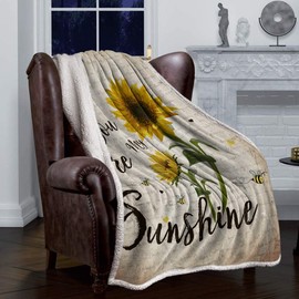 Sherpa Fleece Blanket,You Are My Sunshine Rustic Sunflower Bees Vintage Bed Blanket Soft Cozy Luxury Blanket 40"x50",Fuzzy Thick Reversible Super Warm Fluffy Plush Microfiber Throw Blanket for Couch