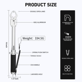 GOLDEN J 16" Fish Lip Gripper - Heavy-Duty & Saltwater Proof, Aircraft-Grade Aluminum Alloy, 60LB Capacity, Non-Slip 360° TPR Swivel Handle & Anti-Escape Push Rod, for Surf, Ice, Fresh/Saltwater