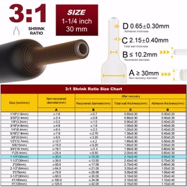 CUBEFELLER® 3:1 Ratio 1-1/4 Inch (30mm) White Heat Shrink Tubing - 4ft (1.22M Total Length), Marine Grade Waterproof Adhesive Lined, Insulation Sealing Oil-Proof Wear-Resistant,ET0430W