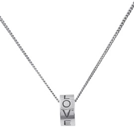 Silverly Sterling Silver Love Engraved Cylinder Pendant Necklace - Rolling Barrel Bead Tube Charm - Valentine's Day Gifts for Women - Birthday Gift for Teen Girl - Romantic Jewellery