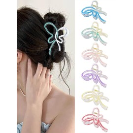 IYOU French Plastic Hair Claw Clips Butterfly Blue Hair Jaw Clip Large Cute Thick Nonslip Claws Clip for Women(6 Pcs)