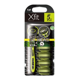 Kai Xfit 5 Blades (4 Replacement Blades Included, 1 Set), Shaving, Razor, Men's, Sensitive Skin, Main Body + 4 Replacement Blades, Green, Black, 1 x 1