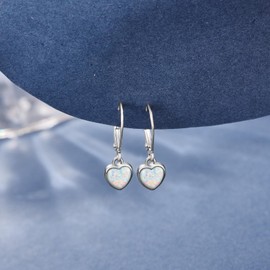 AOVEAO Opal Heart Earring 925 Sterling Silver Opal Leverback Earring Heart Drop Dangle Earrings Jewelry for Women