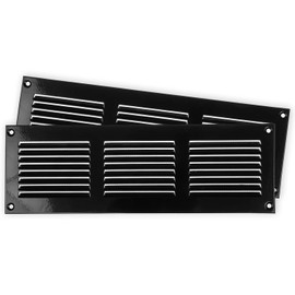 Repa Market Paquete de 2 cubiertas de ventilación de aire de 12 x 4 pulgadas, cubierta de rejilla con lamas de acero galvanizado negro con pantalla de malla, ventilación de pared o techo, registro