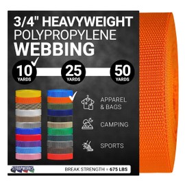 Strapworks Heavyweight Polypropylene Webbing - Heavy Duty Poly Strapping for Outdoor DIY Gear Repair, 3/4 Inch x 10 Yards, Orange