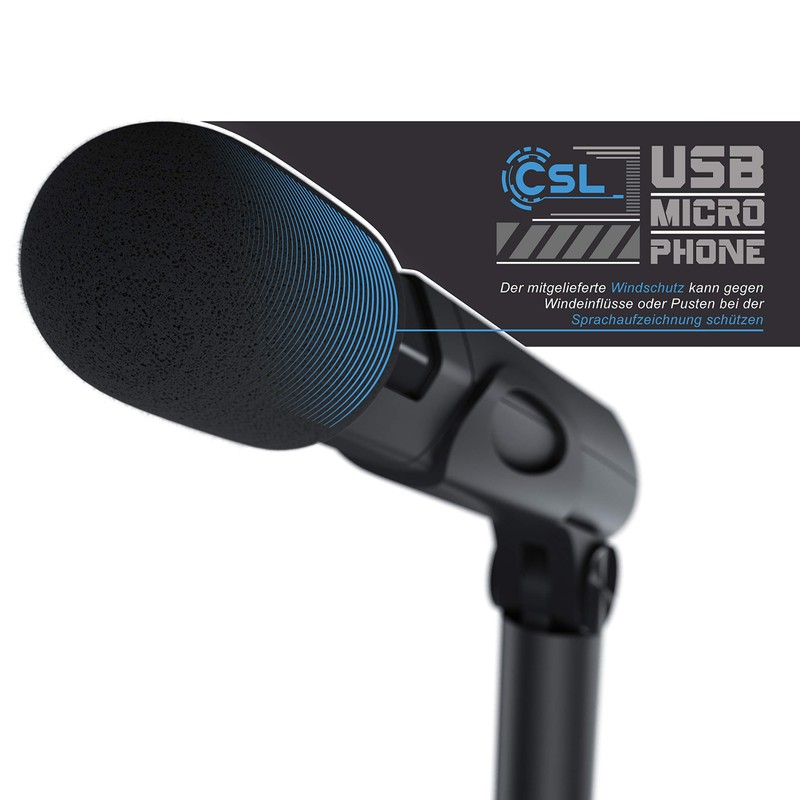 CSL PC Stand Microphone, USB Microphone, Compatible with PC, Mac,